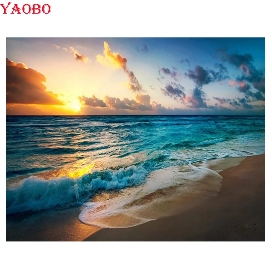 Yaobo 5d diy ручная работа алмазная картина Полная площадь/круглый закат пляж морской
