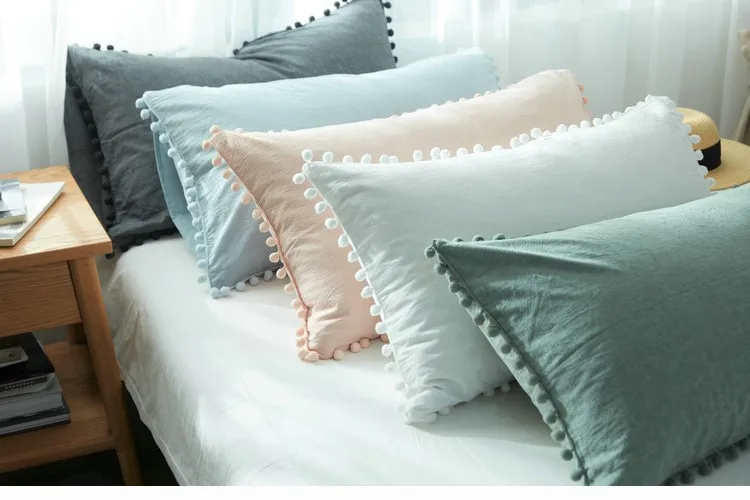 Потертый хлопок, одна наволочка, белая/розовая, для спальни, декоративная, милый шар, боковые наволочки, для девочек, для комнаты, наволочка