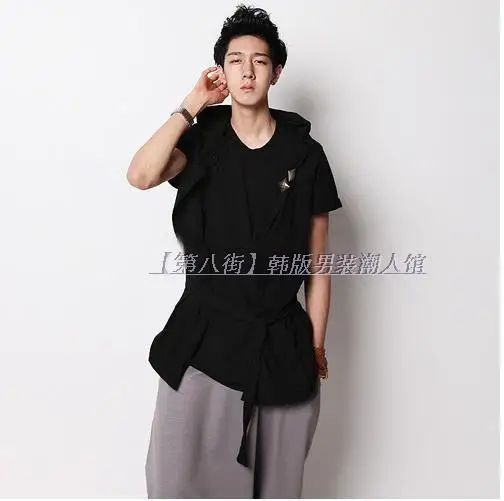 

S-XXXL ! 2018 New Men's clothing summer 2 with a hood lacing fashionable casual short-sleeve T-shirt plus size singer costumes