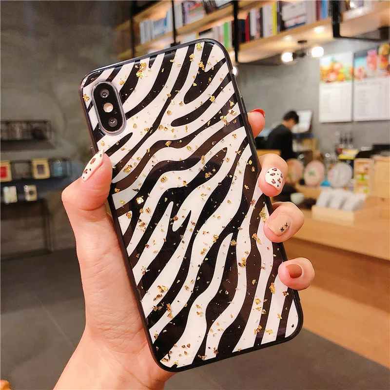 Модный золотой эпоксидный чехол из фольги для iphone X XR XS Max винтажный леопардовый 8 7