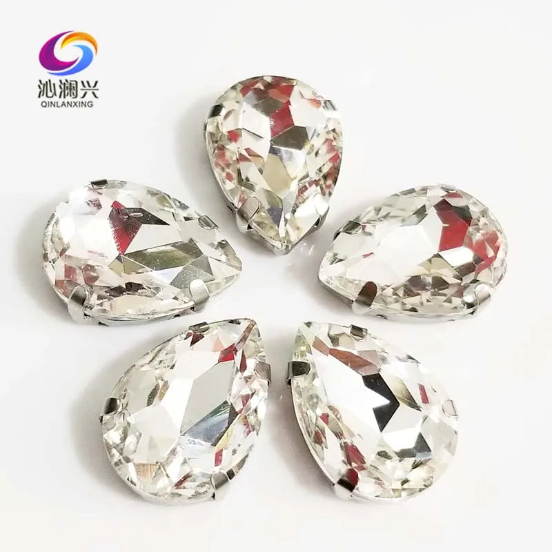 Free shipping clear white teardrop shape High quality AAAA Glass Crystal flatback sew on rhinestones,Diy Clothing accessories