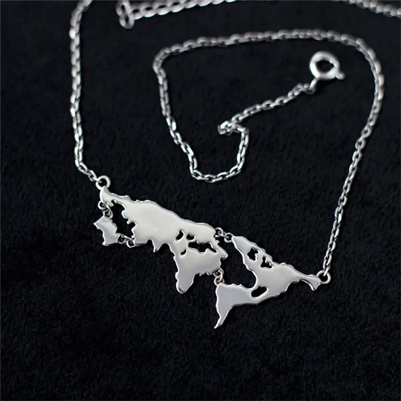 CC 925 чистого серебра ожерелья для женщин модные ювелирные изделия карта мира