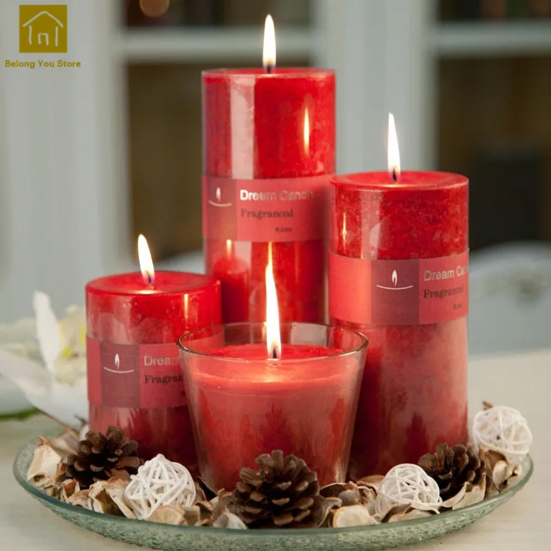 Романтическая свеча Bougies Decoratives демисезонные Velas парфюмады красная Свеча ароматическая декоративная свеча свечи для рукоделия восковая колонна JKK093