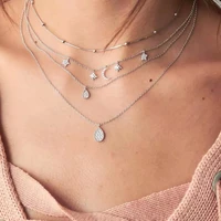 lh shine rhinestone moon choker four layer star pendant long necklace for women classic water drop neck jewelry accessories