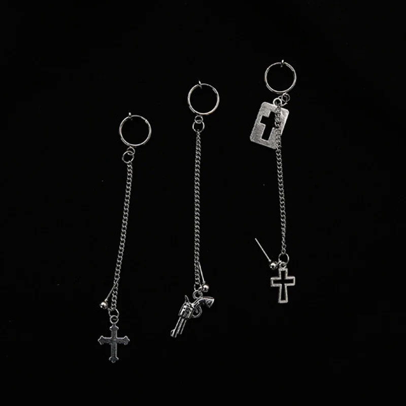 

1PCS European Style Fashion Vintage Long Chain Cross Pistol Drop Earrings for Men and Women Party Punk Jewelry Gift Brincos