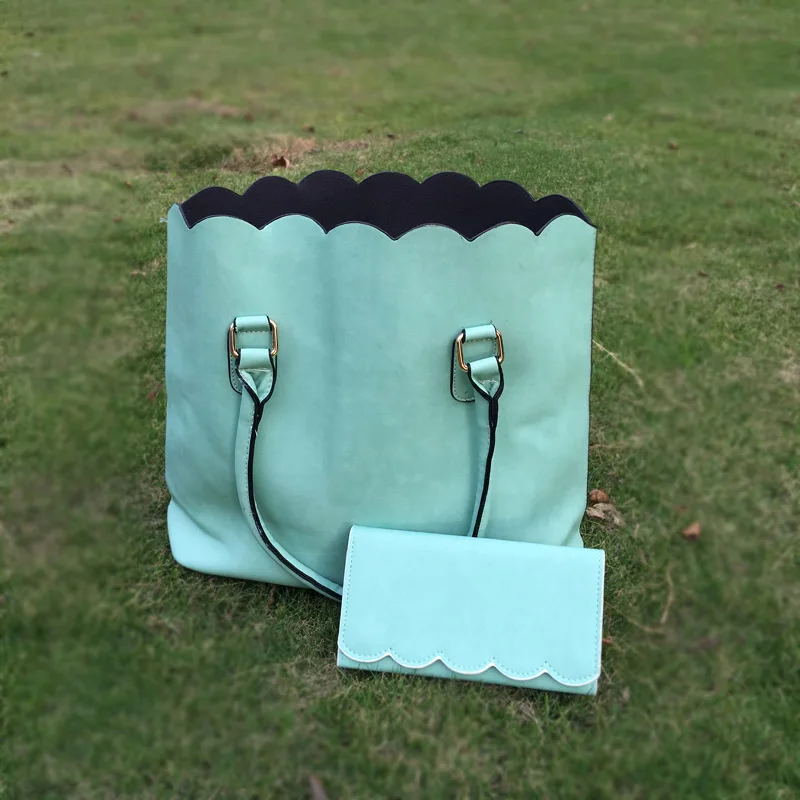 

7sets BlanksScalloped Handbag Set DOM112886 Three Pieces Set Scalloped Purse with Matched Wallet and Keychain Bag