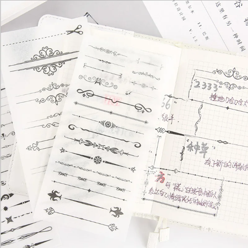 6 pcs/pack Black and white division line Stickers Set Decorative Stationery Scrapbooking DIY Diary Album Stick Label | Канцтовары для
