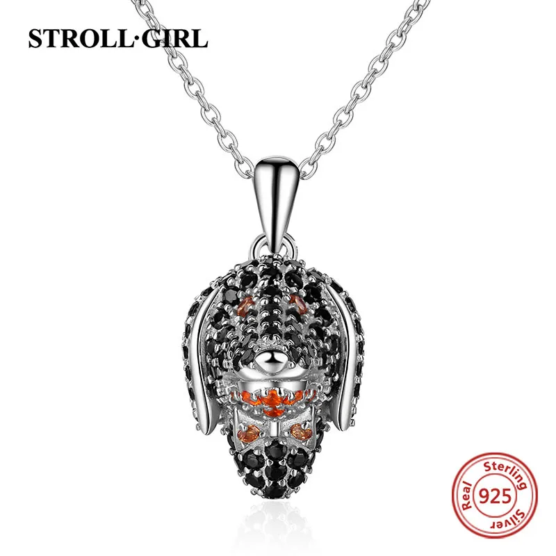 Strollgirl, Настоящее серебро пробы, 925 пробы, милая Собачья голова, проложенные CZ ожерелья и подвески, Аутентичные женские ювелирные изделия из стерлингового серебра