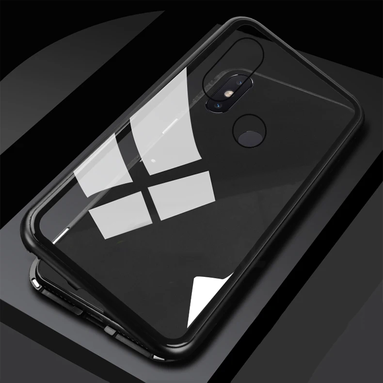 Transparent Black Роскошный 360 магнитный адсорбционный чехол для Xiao mi Pocophone F1 mi 8 SE A2 закаленное стекло с магнитом для Red mi Note 5 6 Pro 6A - Цвет: Transparent Black