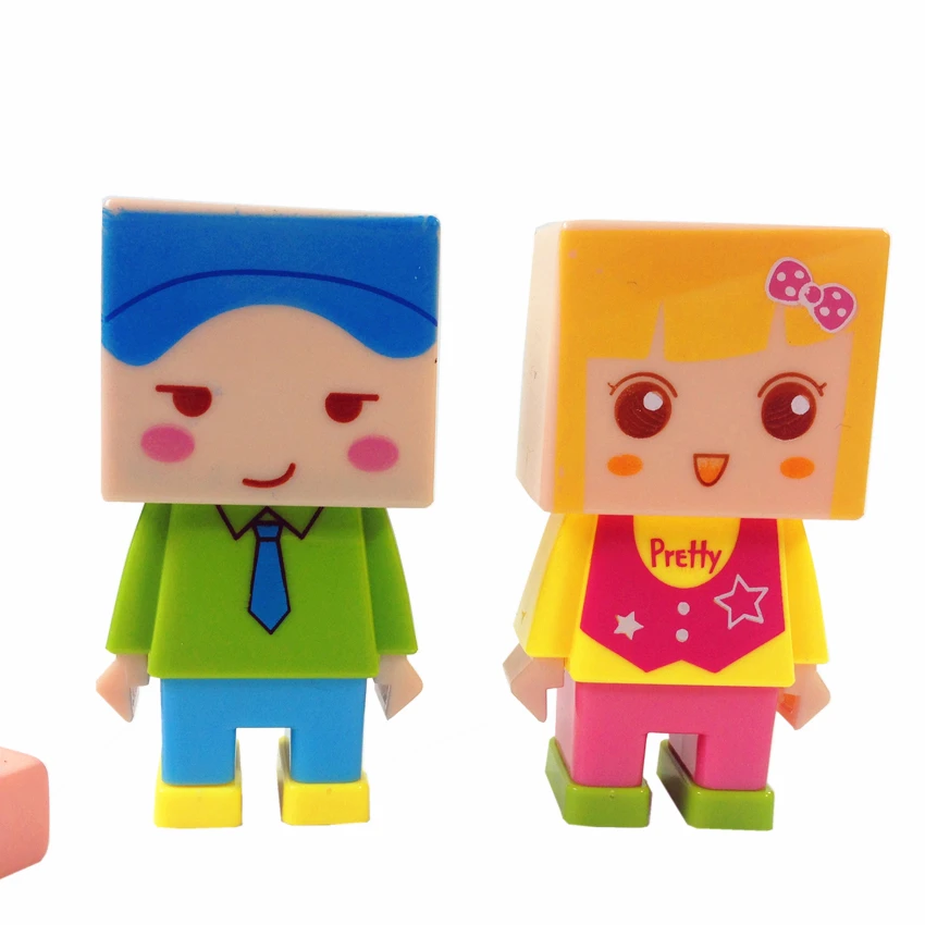16 шт./лот Kawaii мальчик и девочка кукла дизайн Двойные отверстия точилка для карандашей набор с ластиком головоломка игрушка для детей милые украшения реквизит
