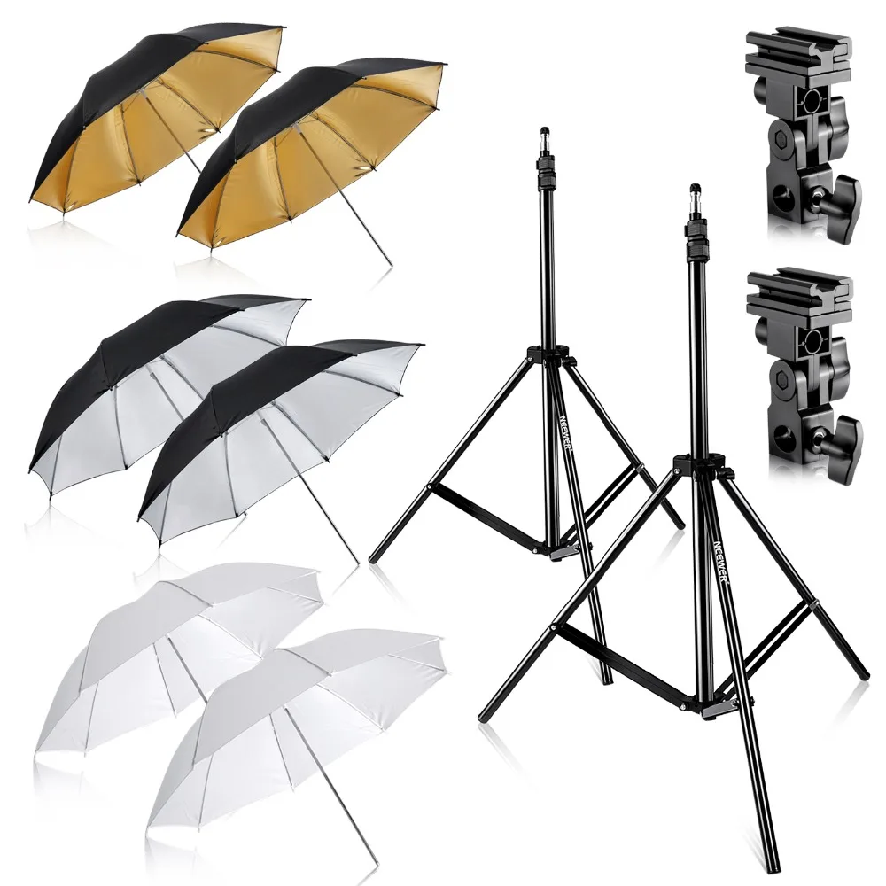 

Набор для фотостудии Neewe 2*3 зонта (2) белый мягкий зонт +(2) серебристый светоотражающий зонт +(2) Золотой светоотражающий зонт