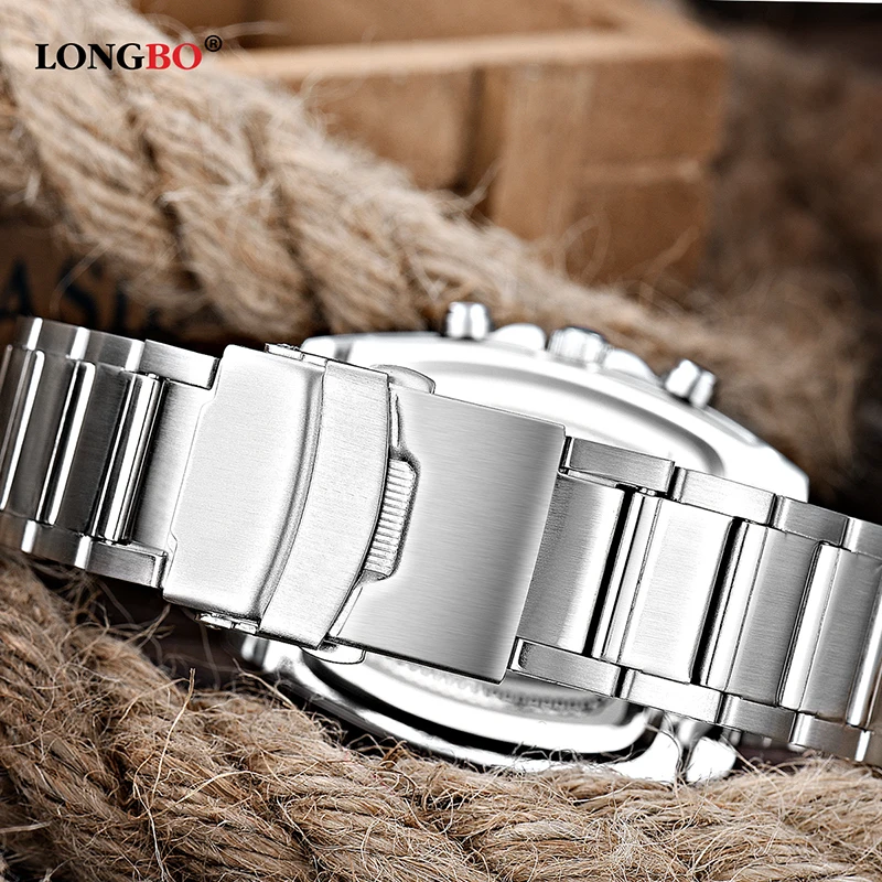 

Longbo Brand Quartz Fashion Business Square Watches Men Stainless Steel Strap Watches Casual Wristwatch Full Steel Men Watch