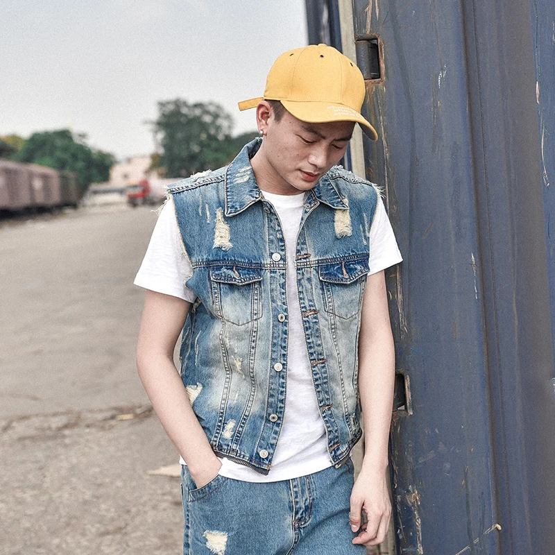 Комбинезон мужской съемный модный джинсовый Ромпер брюки до щиколотки с дырками