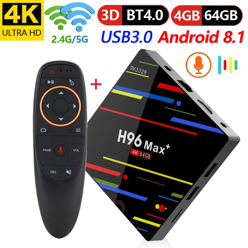 goodcee H96Max+ Android 8.1 OS Smart TV Box 4GB 32GB 64GB RK3328 2.4G/5GHz WIFI IPTV 4K HD Google voice control set top box H96 |