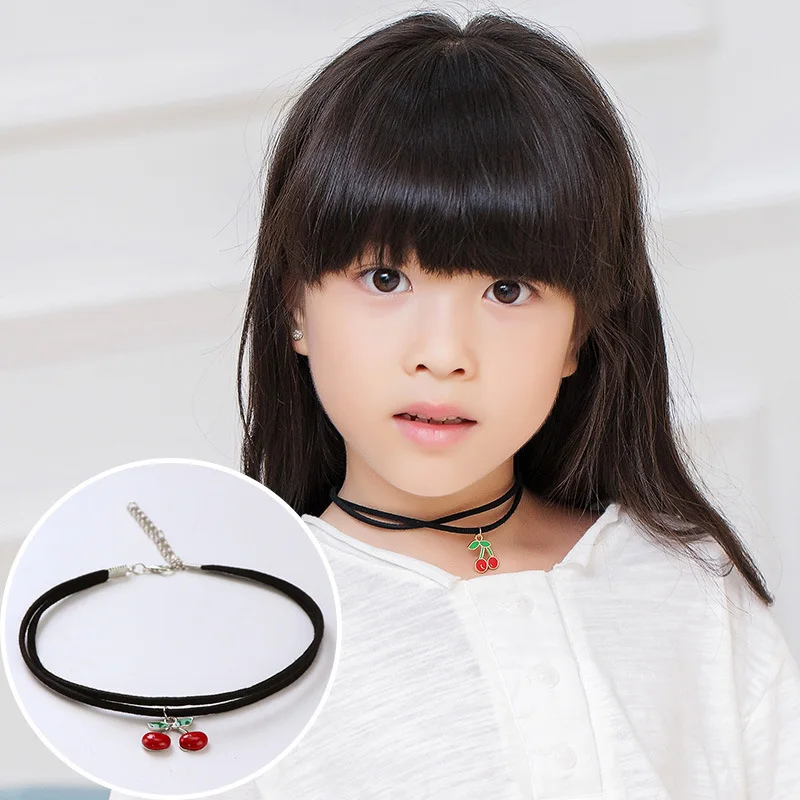 Cherry Детское ожерелье, колье до ключиц для девочек, ожерелье для детей, цепочка с украшением, кружевной эластичный вязаный воротник, короткое ожерелье для женщин - Окраска металла: Cherry