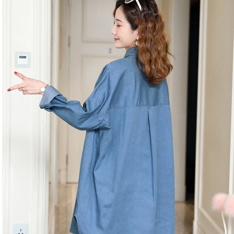 

Women's Long Maternity Breastfeeding Denim Shirt Loose Maternity clothes For Pregnant Women Long Sleeve Nursing Clothing