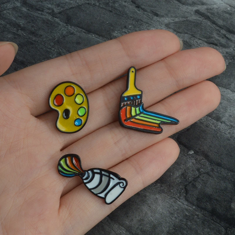 

New Painting Tools Palette Paint Tube Brush Cartoon Brooch Rainbow Art Enamel Pin Artist Gift Kid Backpack shirt Accessories