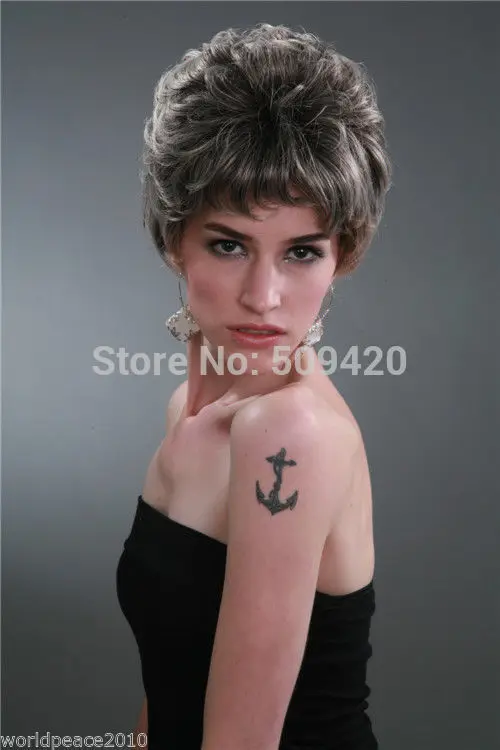 Парик parrucca H5982Q&gt&gt 2014cnew женщины &quots серый микс короткий парик/парики |short curly wig|curly
