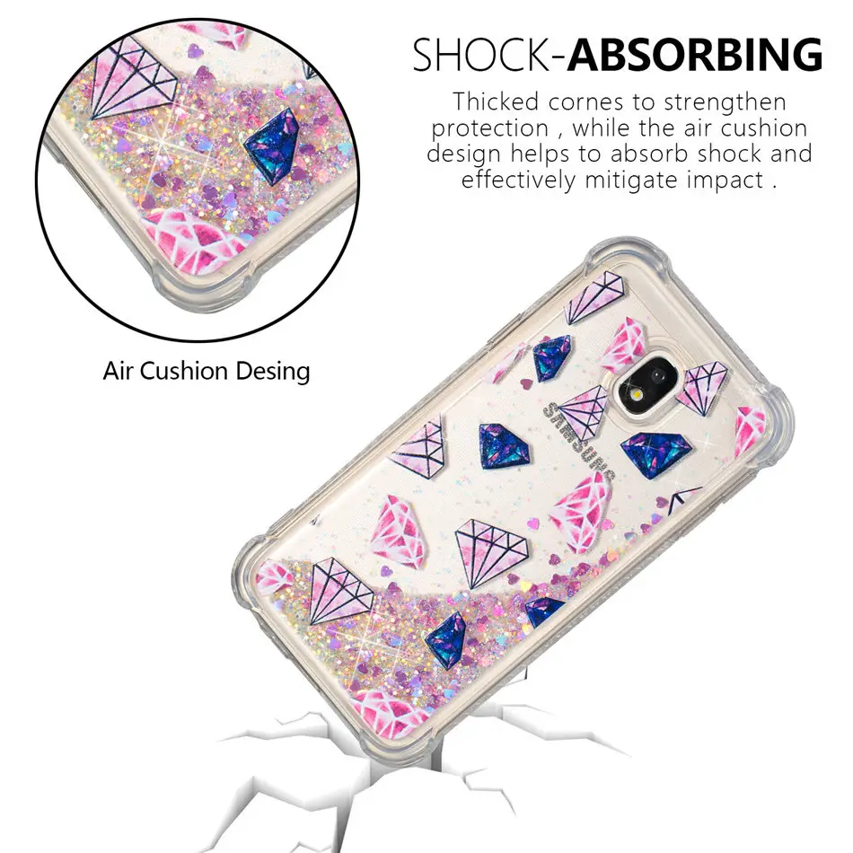 

Love Heart Phone Case For Samsung Galaxy J3 J5 J7 J2Pro 2018 A3 A5 2016 2017 Liquid Glitter Soft Back Cover Shining Capa P03G