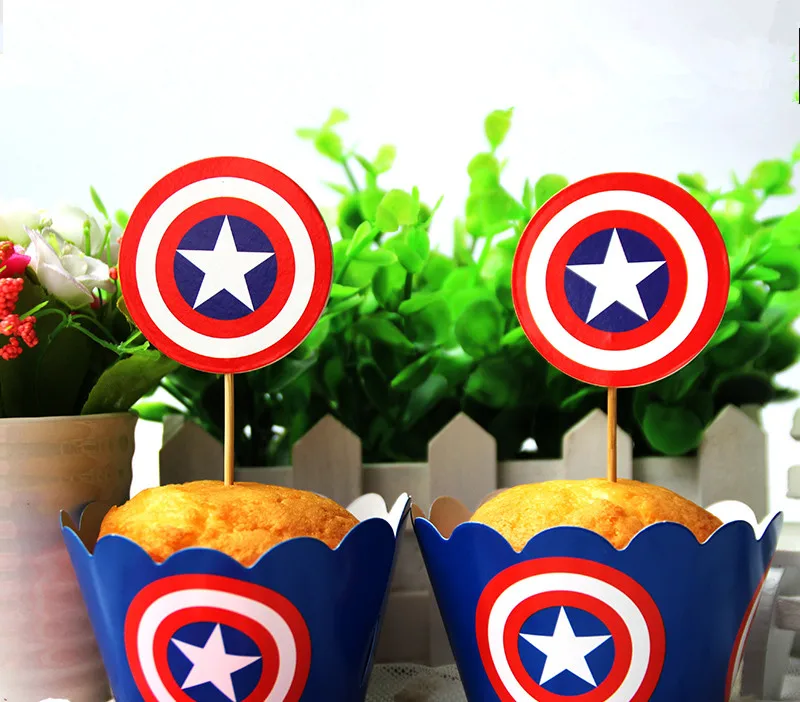 Капитан Америка Кекс Обертку и Топпер Свадебный День Рождения Украшения | Дом сад