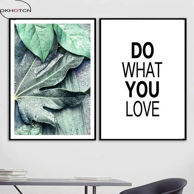 

OKHOTCN Tropical Tree Leaves Quotes Nordic Posters Canvas Painting Wall Art Print Pictures For Living Room Decoration Art
