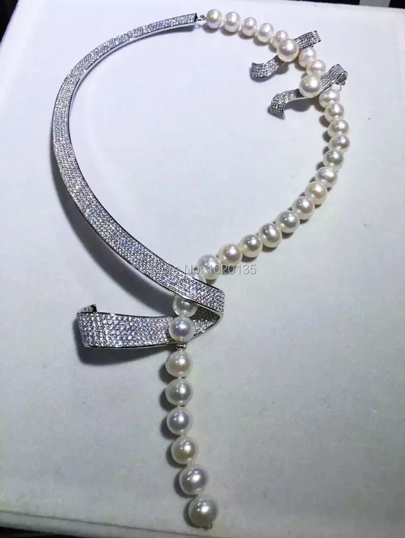 Один комплект пресноводный жемчуг белый неидеально круглый 8-9 мм ожерелье серьги