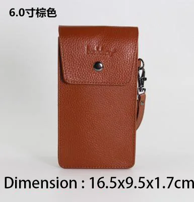 6.0inch brown Из натуральной коровьей кожи носить ремень карман для мобильного телефона 5,0/5,5/6,3/6,4/7 дюймов кожаный чехол для iPhone кожаный мешок деньги карты памяти - Цвет: 6.0inch brown
