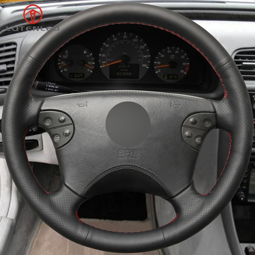 LQTENLEO черная искусственная кожа DIY ручной сшитый чехол рулевого колеса автомобиля для Mercedes-Benz W210 e-класс E320 2000 2001 2002