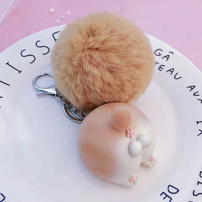 Cat Brown Fur Симпатичная цепочка для ключей, животное корги, кот, кролик, хомяк, декоративный брелок, сумка, подвеска, шарм, креативный, Забавный брелок для ключей, для любителей, лучший подарок, ювелирное изделие - Цвет: Cat Brown Fur