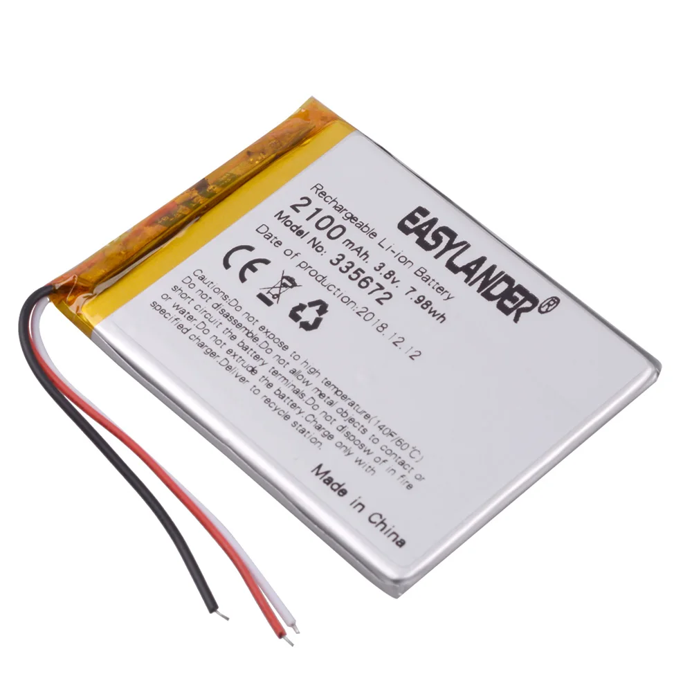3 line 3.8v lithium ion rechargeable battery 335672 2100mah for china clone fake s7-edge G930 android phone DVR E-Book 355572 |