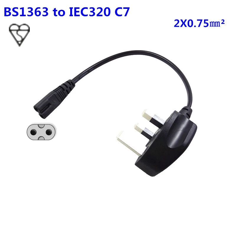 20 см BS1363 UK HK 3pin штекер к IEC 320 C7 женский AC Короткий Кабель питания Шнур адаптер