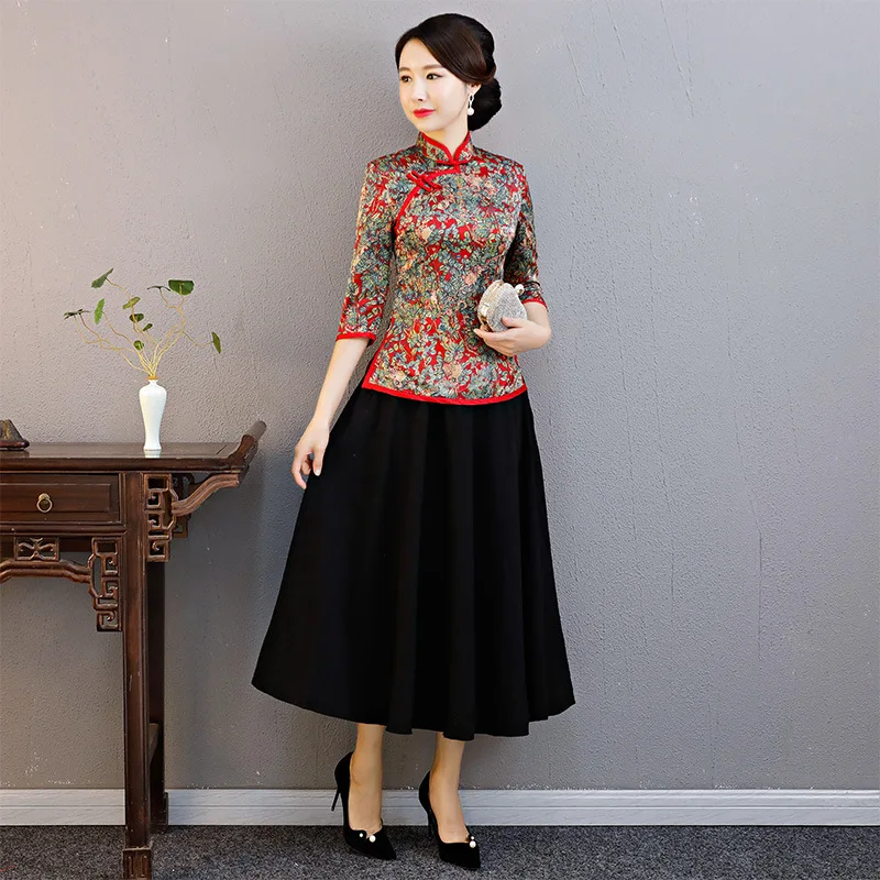 Традиционная китайская одежда для женщин мать Qipao длинные китайский новый год