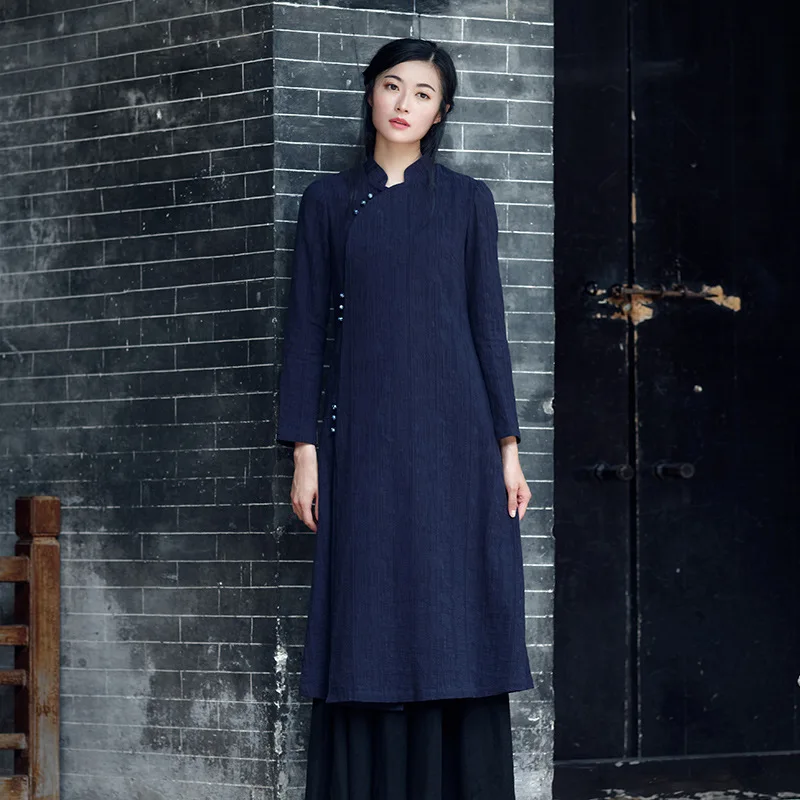Long Sleeve White Solid Dress Spring Fall Women Dresses Vintage Chinese Cheongsam Linen Qipao Robe Femme Vestido | Тематическая