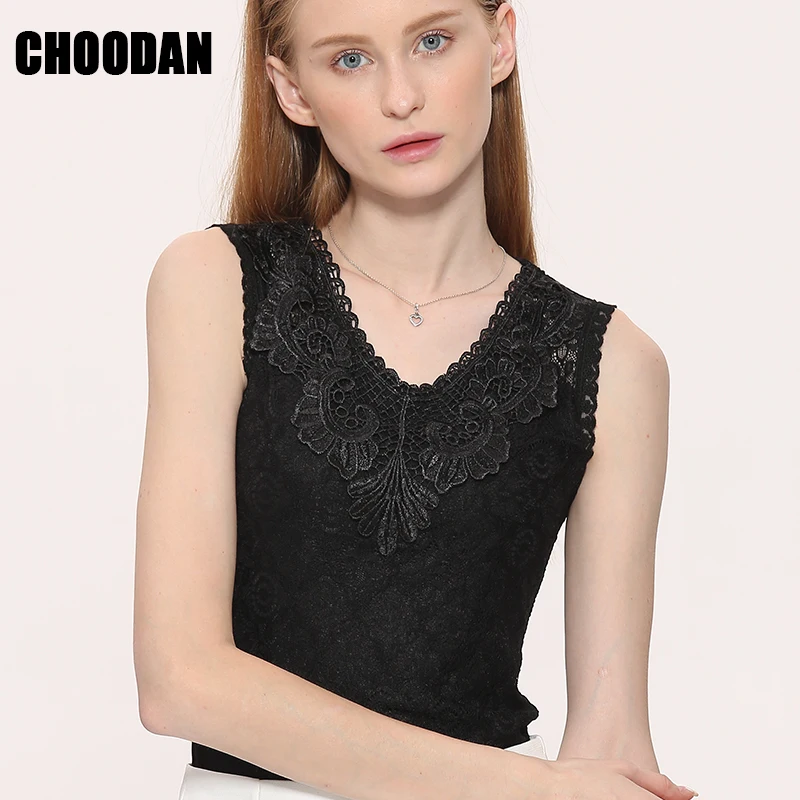 Женский топ с вышивкой белый/черный кружевной без рукавов в Корейском стиле