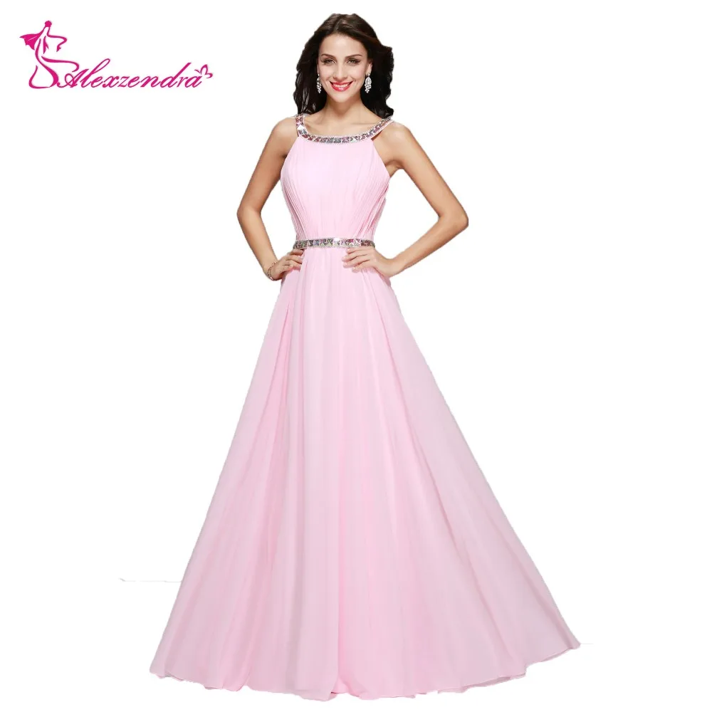 

Alexzendra Scoop Neck Chiffon A Line Prom Dresses Beaded Belt Formal Evening Gowns Party Dress Plus Size