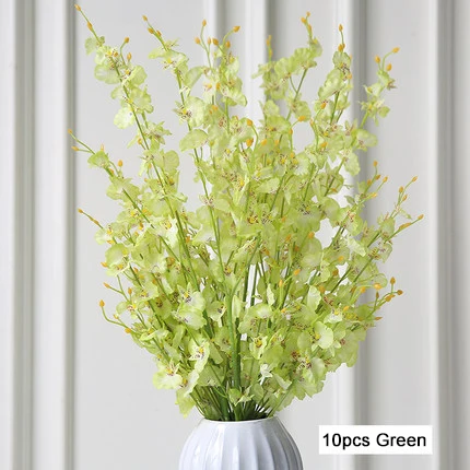 10pcs green Длинный Стебель Вишни в Цвету. Искусственные Цветы Букет Красный Желтый Розовый Белый Танцующий Цветок Орхидеи для Дома партия Украшение Стола - Цвет: 10pcs green