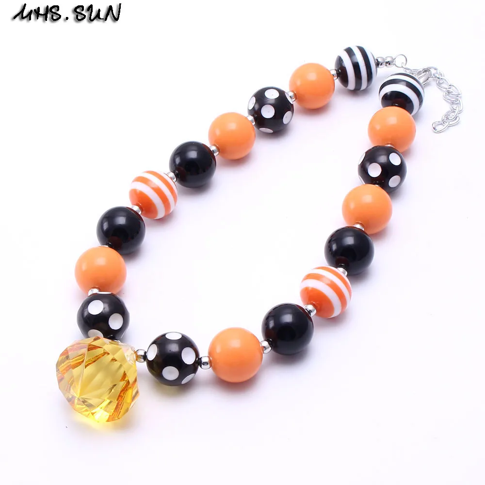 MHS.SUN 2PCS Halloween Style Kid Chunky Necklace Black+Orange Toddler Baby Girl Bubblegum Bead Jewelry Children | Украшения и