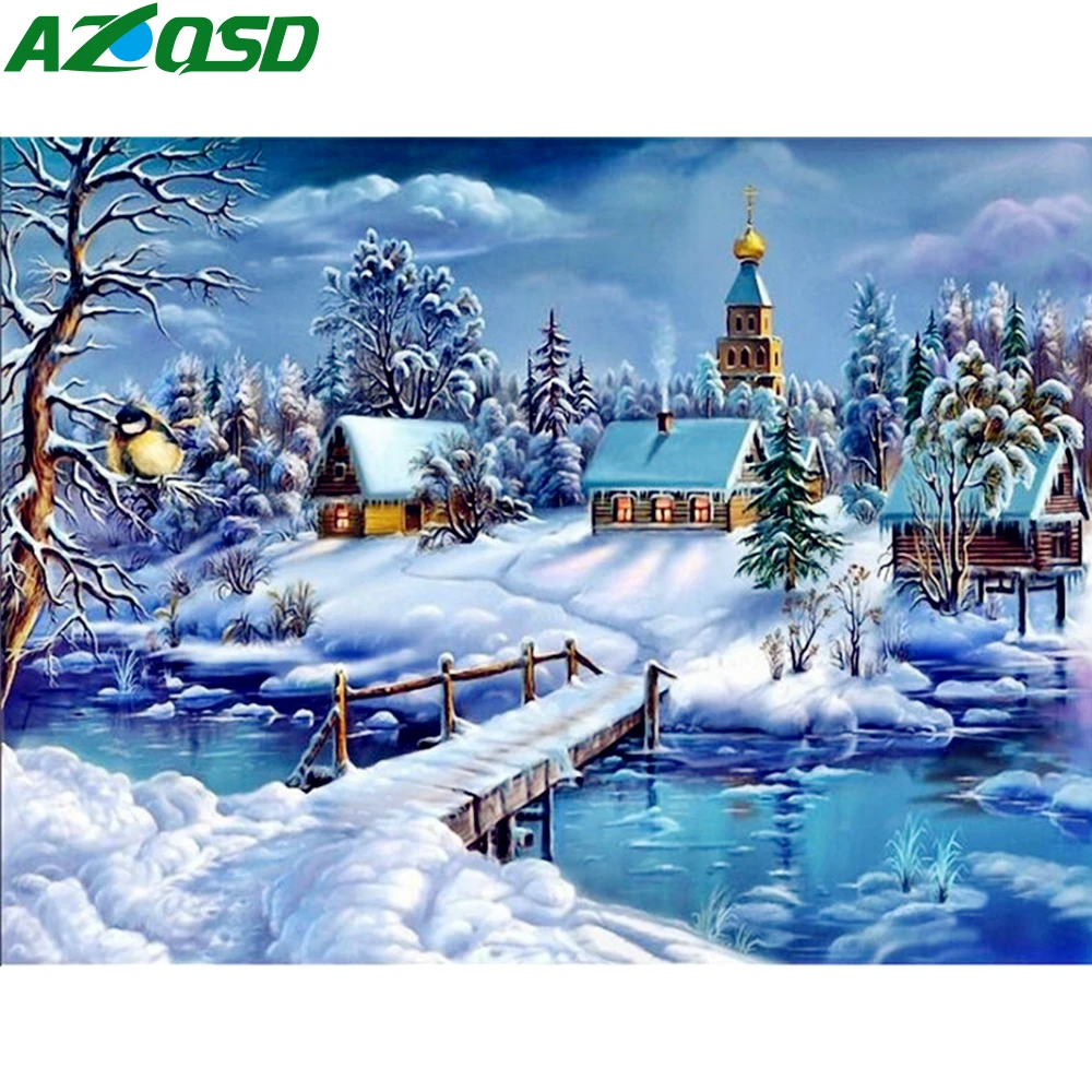 

AZQSD Painting By Numbers Framed 40x50cm Winter Snow Oil Painting Picture By numbers On Canvas Home Decor szyh201