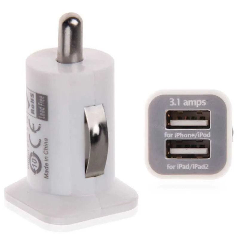 Новое Белое автомобильное зарядное устройство с двумя USB портами прикуриватель