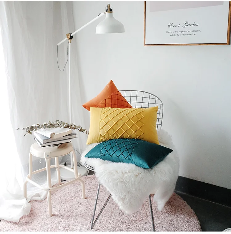Skin-friendly Velvet Cushion Cover Waffle Lattice Decorative Pillows Case Car Covers Almofadas Cojines Sofa Model Room Essential | Дом и сад