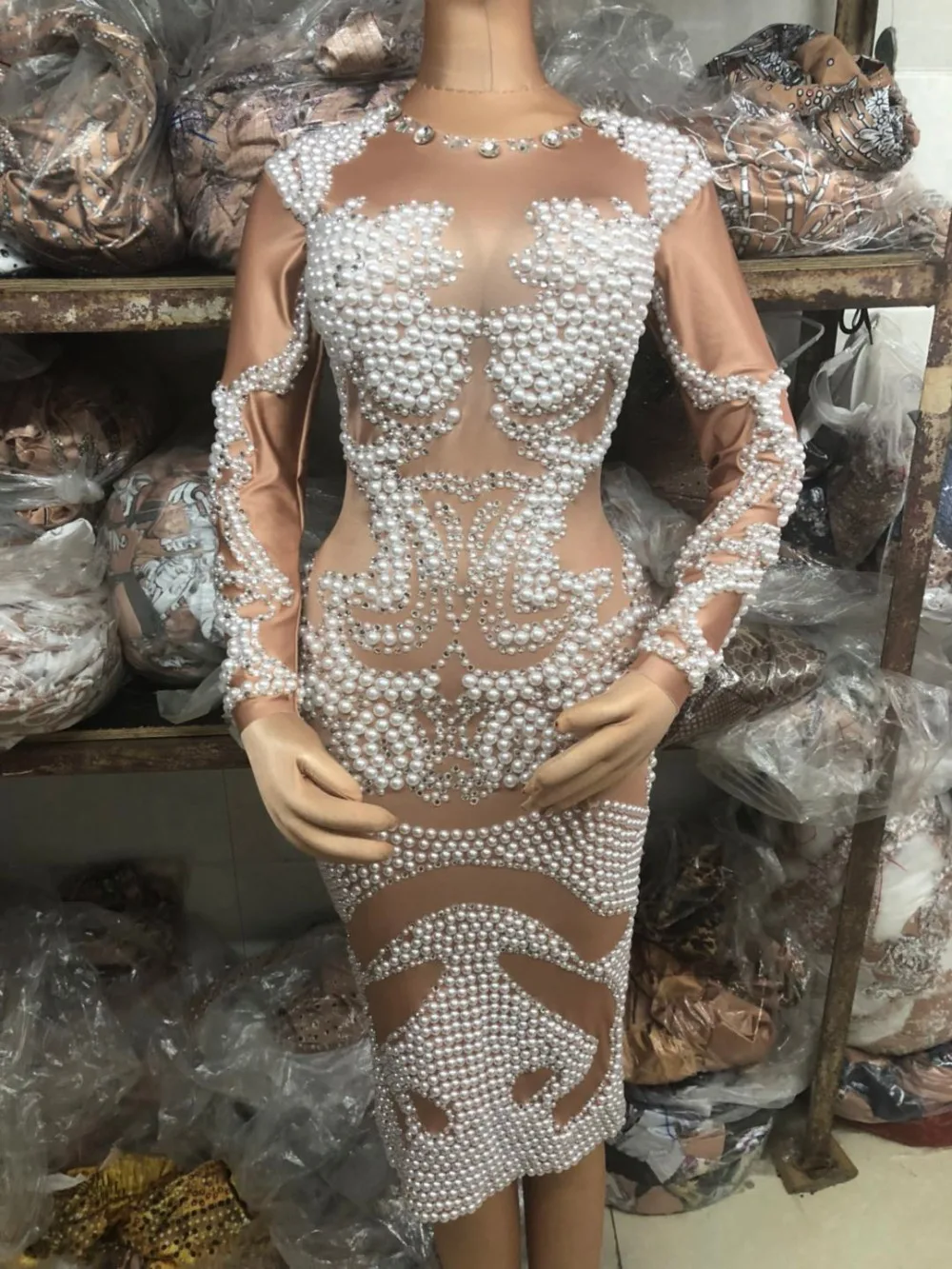 Новое модное платье стразы с жемчужинами