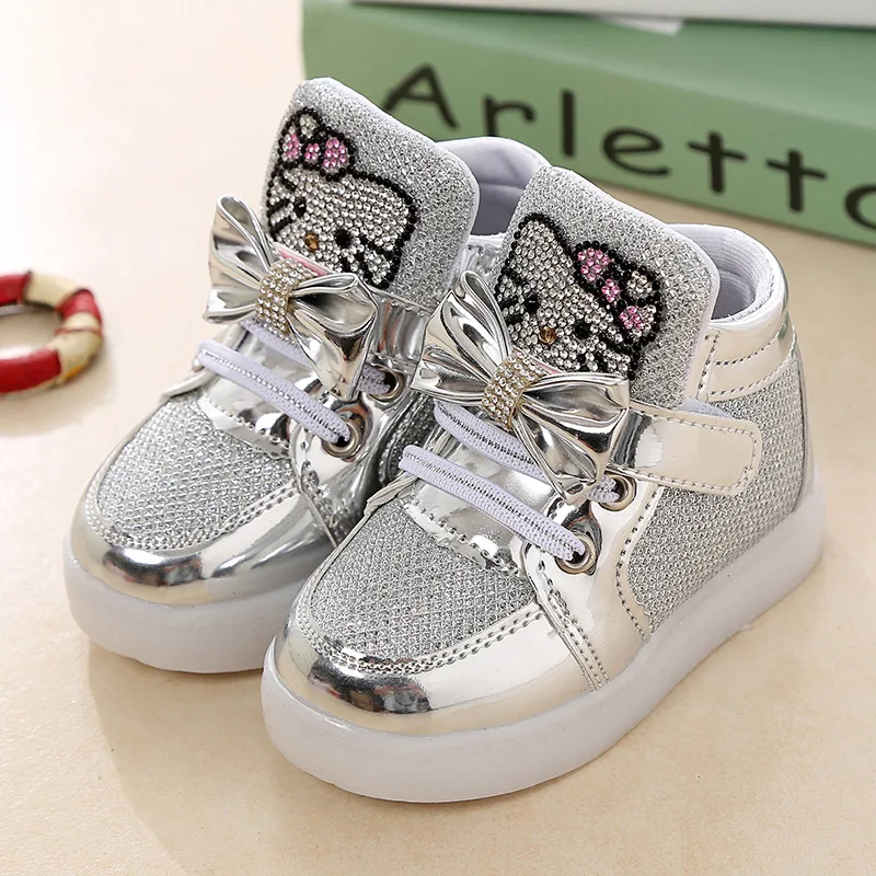 Children Shoes 2020 New Autumn Fashion Rhinestone LED Girls Princess Cute Casual with Light Sport Kids Sneakers | Детская одежда и