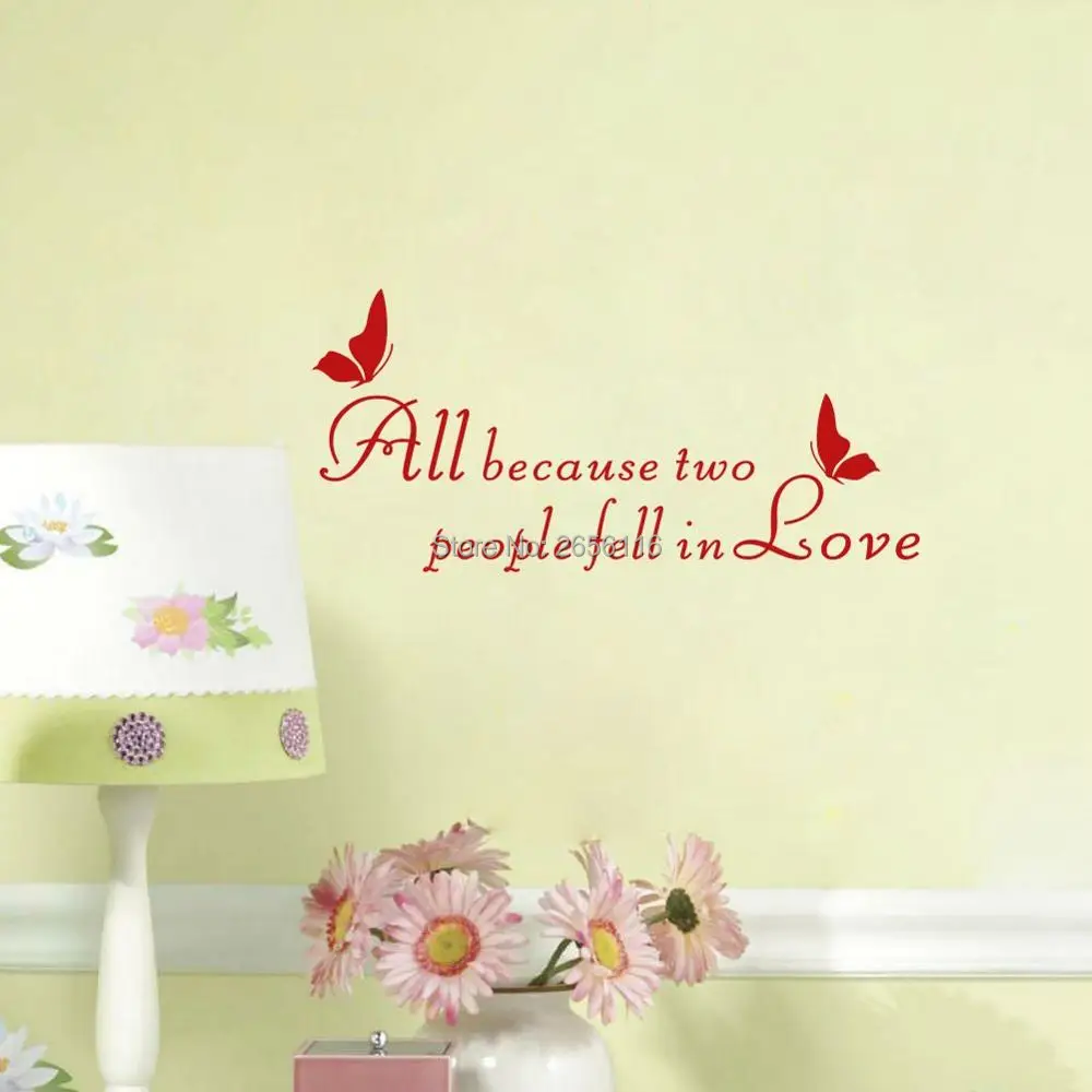 All because two people fell in Love Quote Art Lettering Vinyl Wall Decal Sticker for Home Decor | Дом и сад