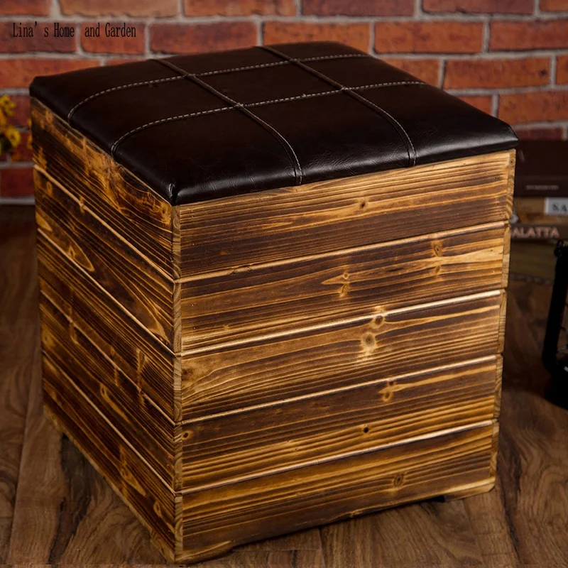 hand made antique cushion wooden vintage storage stool | Мебель