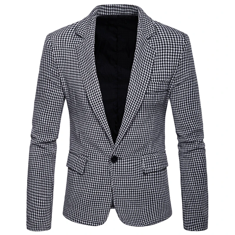 Новый Для мужчин s модный бренд блейзер в клетку Повседневное Slim Fit пиджак мужской