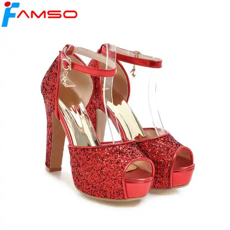 FAMSO/Size34 43 Новинка 2019 года женские босоножки цвет черный красный золотой