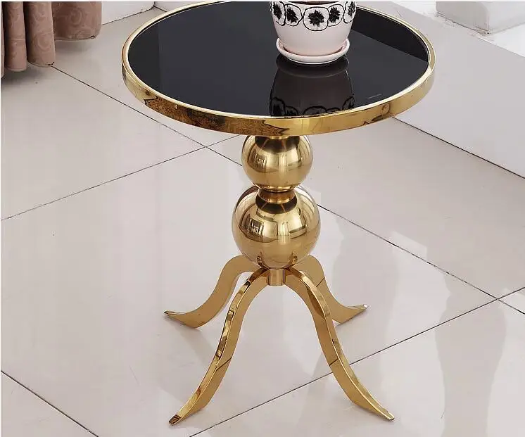 

Toughened Glass Corner Stainless Steel Creative Modern Simple Round Leisure Mini Tea Table Sofa Corner