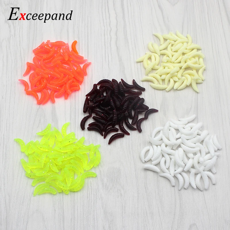 Exceepand 50 Pieces  2 cm 0.4 g Maggot Grub Soft Lure Lifelike Worm Fishing Bait Fly Crap Fishing Tackle