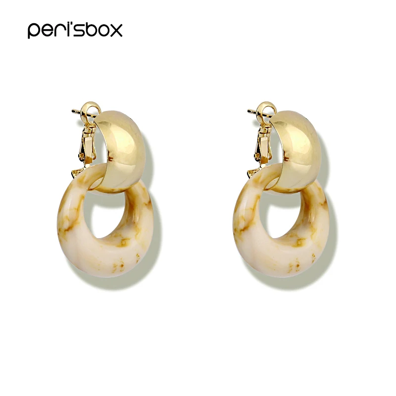 Серьги-кольца Peri'sBox из геометрического ацетата с имитацией мрамора для женщин, двойные круглые очаровательные серьги, винтажные маленькие серьги-обручи - Окраска металла: Gold