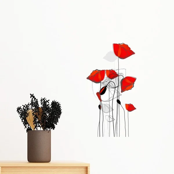 Красный цветок черный бутон абстрактное искусство линии живописи кукурузного